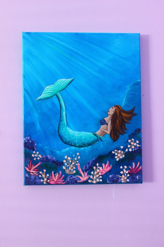 Items similar to Mermaid Painting, Mermaid bathroom art, mermaid