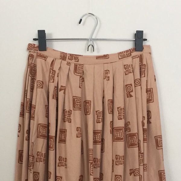 Vintage Pleated Full Skirt in Tribal Print