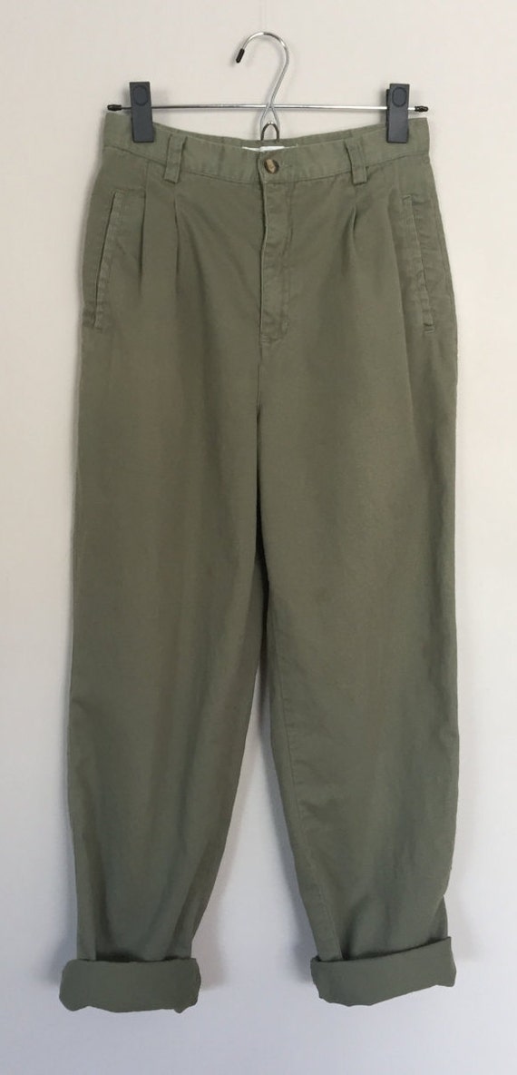 Vintage Army Green Hight Waist Pleated Pants