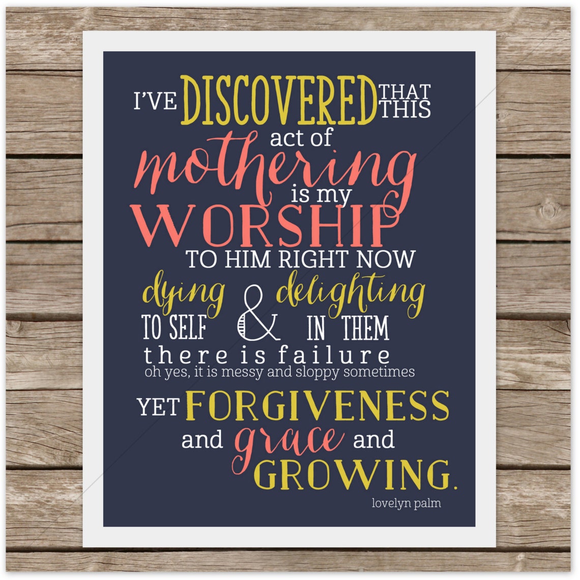 Act of Mothering Navy Coral Mother's Day Print Art Etsy