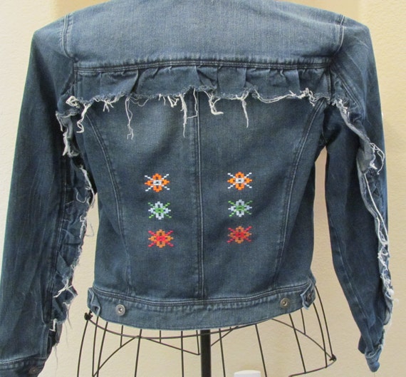 embroidered jean jacket etsy