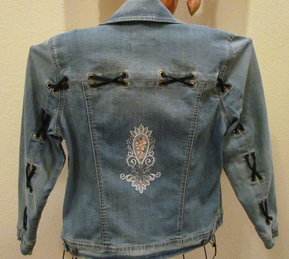 embroidered jean jacket etsy