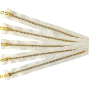 pouch zippers closed end zippers, ykk donut pull metal zippers, gold metal zipper, vanilla zipper, pack of 5- 6, 8, 10, 12, 14 inch