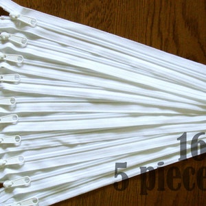 white zippers, ykk zippers, white handbag zippers, purse zippers, 16&quot; zippers, 16 inch zips, pouch zips, wholesale zippers, #5 - HNL16-5PC