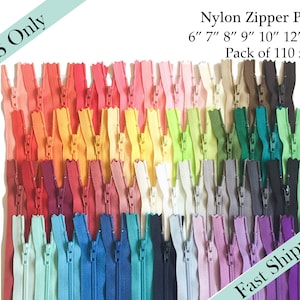 Wholesale YKK Zippers, Assorted Nylon Zippers, Closed End Clothing Zippers Pack of 110 - 6, 7, 8, 9, 10, 12, 14 inches -  US ONLY Fast Ship