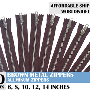 ykk dark brown metal zippers, closed end zipper, dark brown aluminum zipper, jean zipper, aluminum zipper- 10 pcs - 6, 8, 10, 12, 14 inches