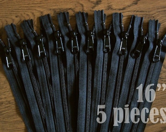 black handbag zippers, purse zippers, black zippers, 16" zippers, ykk zippers, 16 inch zips, wholesale zippers, #5 - HNL16-5PC