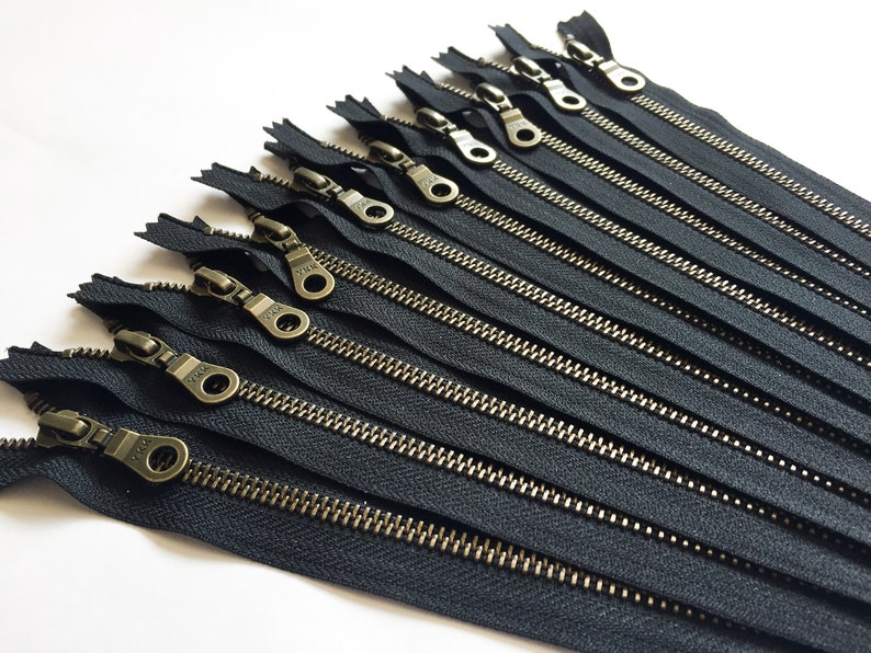 Antique Black Zippers, YKK Closed End Zippers, Antique Brass Donut Pull ...