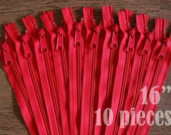 Red handbag zippers, long pull zips, red zippers, 16" zippers, ykk zippers, 16 inch zips, wholesale zippers, no. 4.5- 10 zippers HNL16