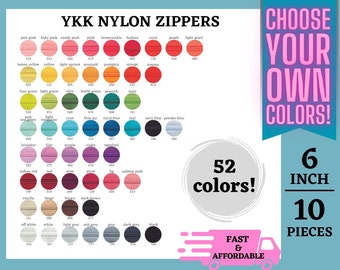 6 Inch YKK Zippers, Choose Any 10, #3 Nylon Coil, Mix and Match, Your Choice, 52 Colors to Choose from, Mixed Colors, Closed End, Assorted