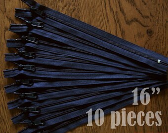 navy blue handbag zippers, purse zippers, long pull zippers, 16" zippers, ykk, 16 inch zips, wholesale zippers, no. 4.5- 10 zippers HNL16