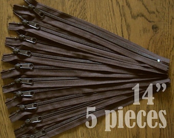 purse zipper, handbag zippers, brown zipper, long pull zippers, 14 inch zips, 14" zippers, bulk zippers, ykk, no. 4.5- 5 pieces HNL14