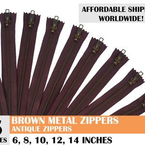 Cremallera metálica antigua Ykk marrón oscuro, cremalleras para jeans, cremalleras metálicas, cremalleras marrón oscuro, cremallera de latón antiguo - 5 piezas - 6, 8, 10, 12, 14 pulgadas