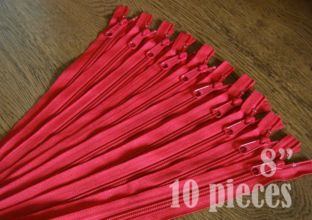 Handbag Zippers, Purse Zippers, Red Zips, 8 Zippers, Ykk Zippers, 8