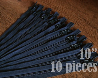 navy blue zippers, handbag zippers, purse zippers, 10" zippers, ykk zippers, 10 inch zips, wholesale zippers, no. 4.5- 10 zippers HNL10