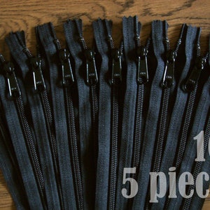 black zippers, handbag zippers, purse zippers, 10&quot; zippers, ykk zippers, 10 inch zips, wholesale zippers, no. 4.5- HNL10-5PC