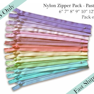 Assorted Pastel Colors YKK zippers, Wholesale Closed End Zipper, Pouch Nylon  - 6, 7, 8, 9, 10, 12, 14 inches - 12pcs - US ONLY Fast Ship