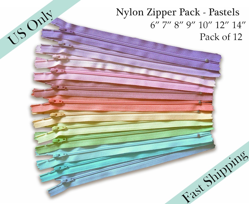 Puede incluir: Un paquete de 12 cremalleras de nylon en colores pastel. Las cremalleras est&aacute;n disponibles en tama&ntilde;os de 15, 18, 20, 23, 25, 30 y 36 cm.