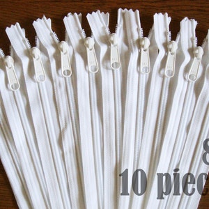 wholesale zippers, white handbag zippers, purse zippers, white zippers, 8&quot; zippers, ykk zippers, 8 inch zips - no. 4.5- 10 pieces HNL08