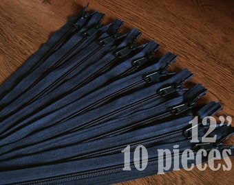 navy blue zippers, handbag zippers, purse zippers, navy blue 12" zips, 12" zippers, ykk zippers, wholesale zips - no. 4.5 10 zippers HNL12