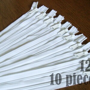 white purse zippers, handbag zippers, purse zippers, white zippers, 12&quot; zippers, ykk zippers, wholesale zippers - no. 4.5 10 zippers HNL12