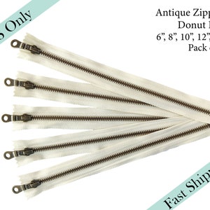 YKK Donut Pull Zippers, Closed End Vanilla Antique Brass Zipper, Wholesale Pouch Bag - 6, 8, 10, 12, 14 inches - 5pcs - US ONLY Fast Ship