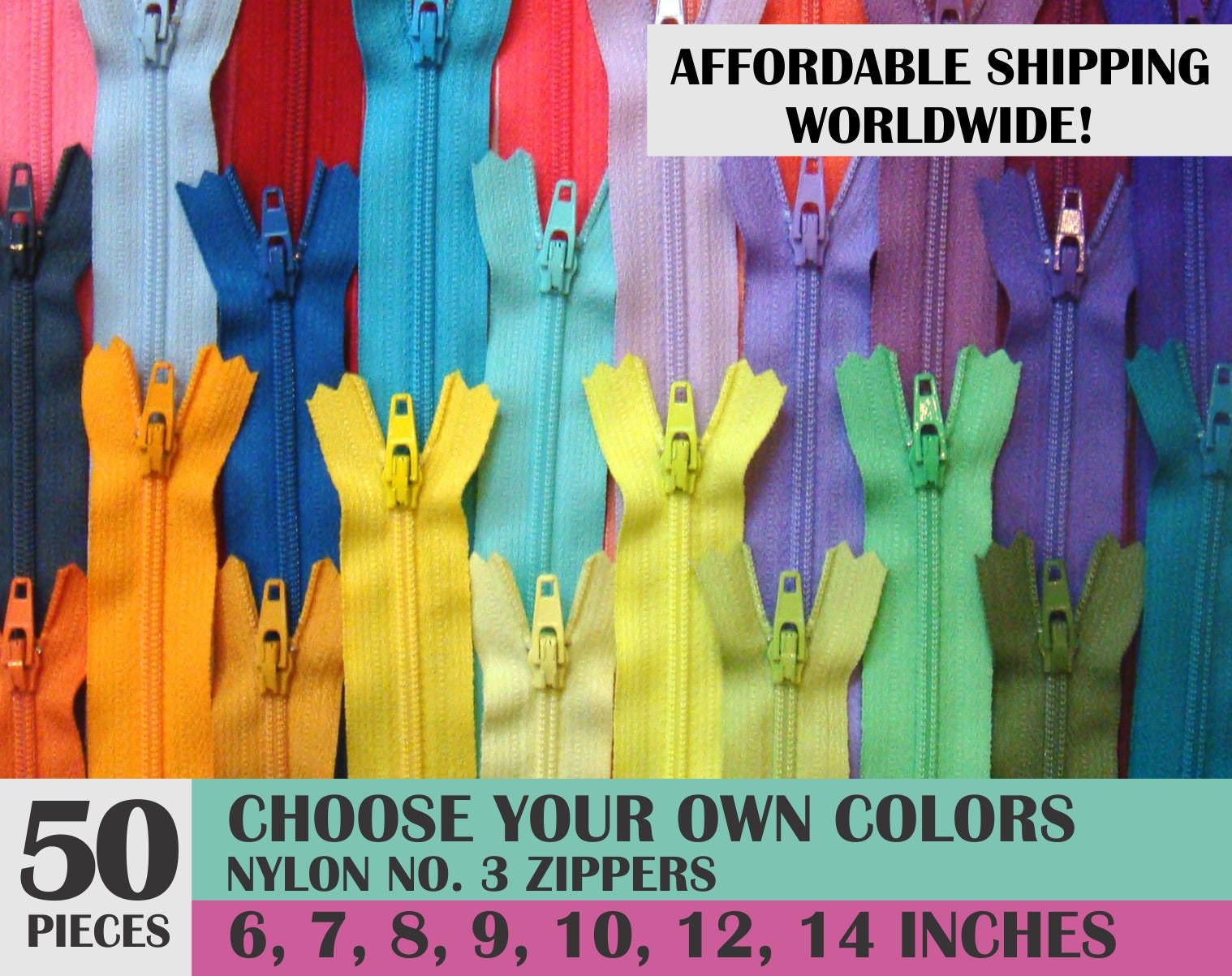 50 Assorted Zippers 7 Inch Zipper. YKK and Talon Zippers Bulk