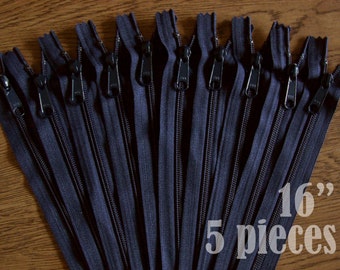 navy handbag zippers, purse zippers, navy blue zippers, 16" zippers, ykk zippers, 16 inch zips, wholesale zippers - no. 4.5- 5 pieces HNL16