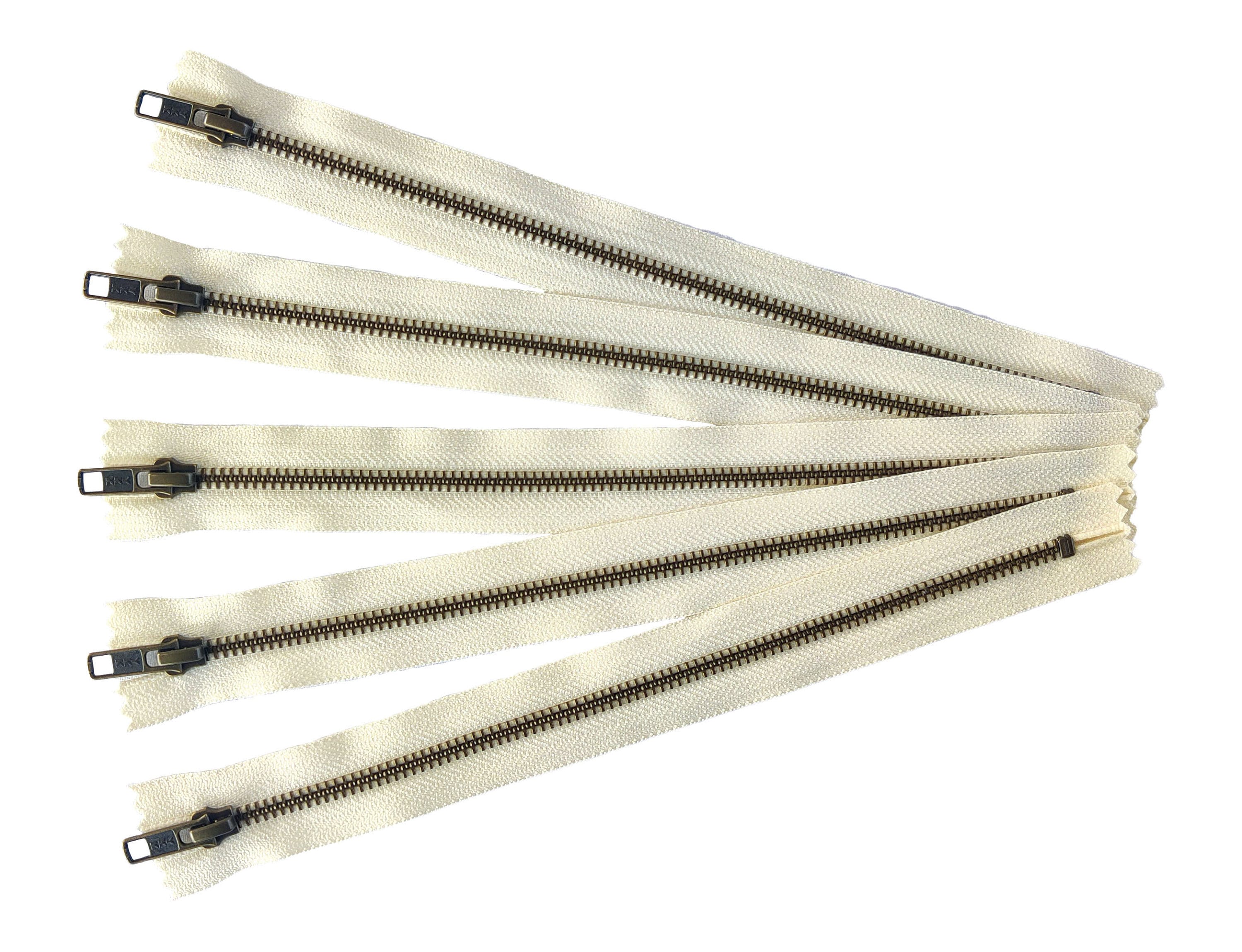 ykk antique metal zipper, jean zippers, Vanilla metal zippers, vanilla zippers, antique brass zipper -5 pcs- 6, 8, 10, 12, 14 inches
