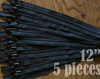 black purse zippers, handbag zippers, purse zippers, black zippers, 12" zippers, ykk zippers, wholesale zippers - no. 4.5 5 zippers HNL12