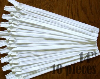 long pull zippers, white handbag zippers, 14" zippers, ykk zippers, 14 inch zips, wholesale zippers, bulk zippers, no. 4.5- 10 zippers HNL14