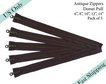 12 Inch Black YKK Metal Zippers – Antique Brass Donut Pulls, No. 5, Closed Bottom, Set Of 12 By Craftbot - View #9