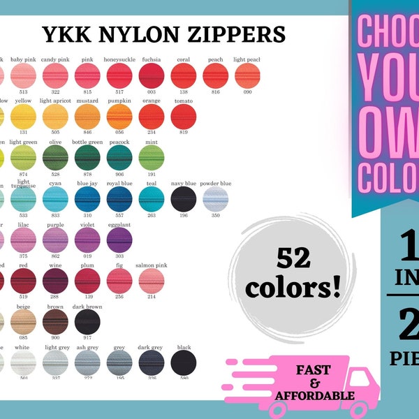 Choose Any 25 Ykk Zippers, 14 Inch, #3 Nylon Coil, Mixed Color Zippers, Bulk Zippers, Closed end, Assorted Set, Your Choice, Mix and Match