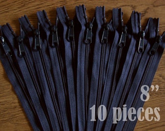 wholesale zippers, handbag zippers, purse zippers, navy blue zippers, 8" zippers, ykk zippers, 8 inch zips - no. 4.5- HNL08-10PC