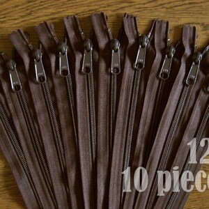 brown purse zippers, handbag zippers, purse zippers, brown zippers, 12" zippers, ykk zippers, wholesale zippers - no. 4.5 10 zippers HNL12