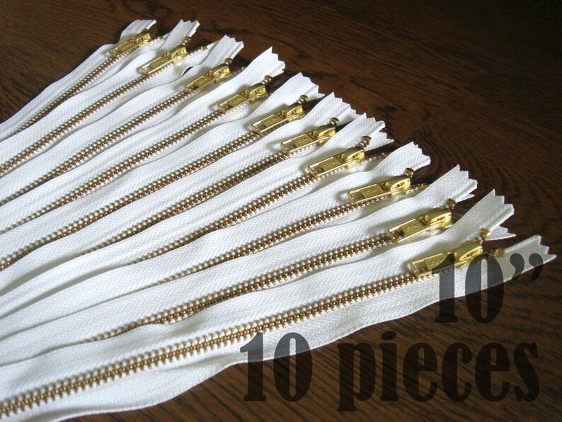 Ykk white metal zippers white zippers jean zippers gold Etsy