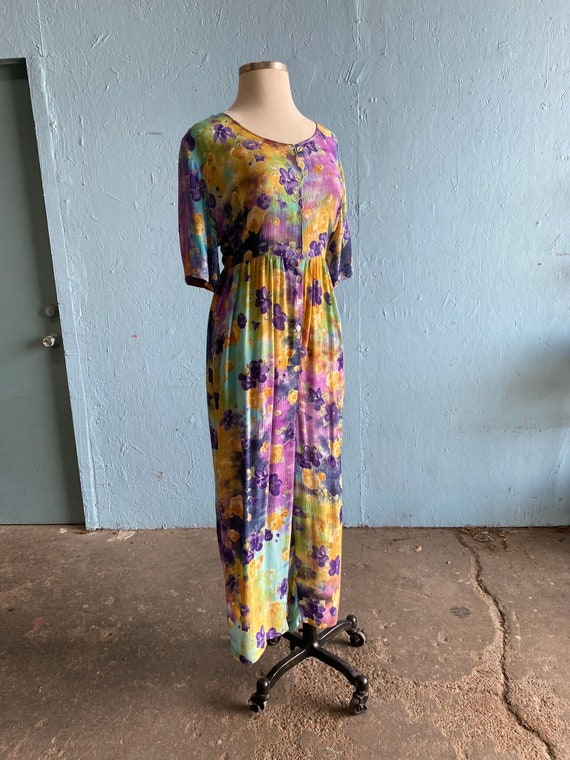 90's Purple & Yellow tie-dye plus size jumpsuit