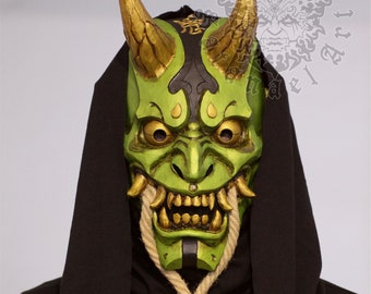 Japanese Metallic Green Hannya Oni Mask