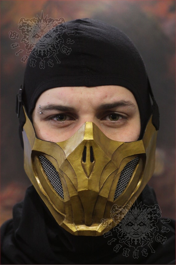 Scorpion Mask Vintage Gold with mesh Mortal Kombat 11 - Etsy Polska