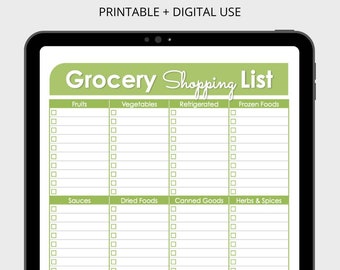Grocery Shopping List - Printable Document - Household Binder - INSTANT DOWNLOAD