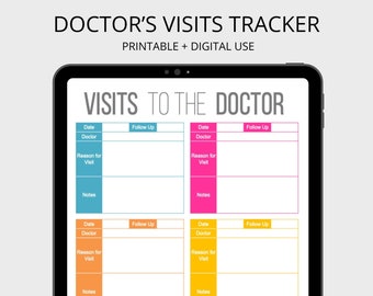 Visits to the Doctor -  Medical Printable, Healthcare Printable, Organizing Printable, Fillable PDF, Instant Download, Medical Organizer