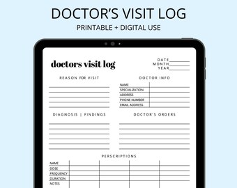 Doctor's Visit Log - Health, Medical Tracker, Medical Visit Log, Perscription Tracker, Printable PDF