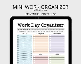 Mini Work Organizer - Half Letter Size - printable planner page, Fillable, daily planner, weekly planner, to do, checklist
