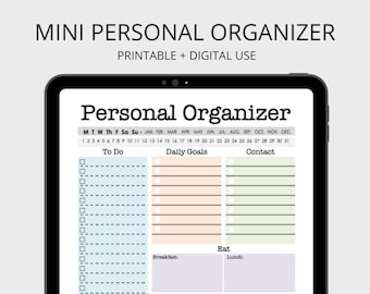 Mini Personal Organizer - Half Letter Size - Fillable, daily planner, weekly planner, to do, checklist - INSTANT DOWNLOAD