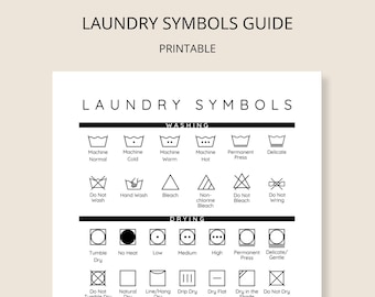 Laundry Symbols Guide - Printable - Laundry Symbols Wall Print - Laundry Print - Laundry Symbols Guide - Laundry Care Symbols Guide