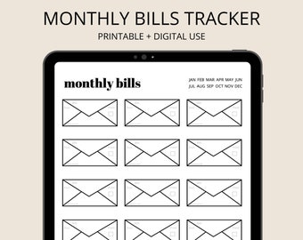 Monthly Bills Tracker Envelope Style - Monthly Bill Payment Tracker, Financial Printables, Minimalist Style, Bullet Journal Style, Expenses