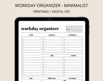 Work Day Organizer - Minimalist Digital Planner Page, Work Planner, Printable Planner, Digital Planner, To Do List, Planner, Office Planner