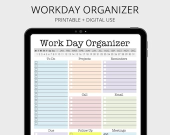 Work Day Organizer - planner page, work planner, printable planner, digital planner, to do list, planner, daily, weekly, fillable pdf