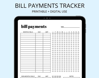 Bill Payments Tracker - Minimalist Digital Planner Page, Bill Payments Printable, Bills Organizer, Financial Printable, Expense Tracking