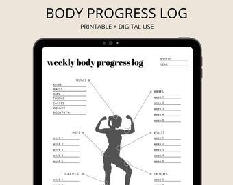 Wekelijks lichaamsvoortgangslogboek - Gezondheidstracker, Lichaamsmetingen Tracker, Fitness Tracker, Afdrukbare PDF